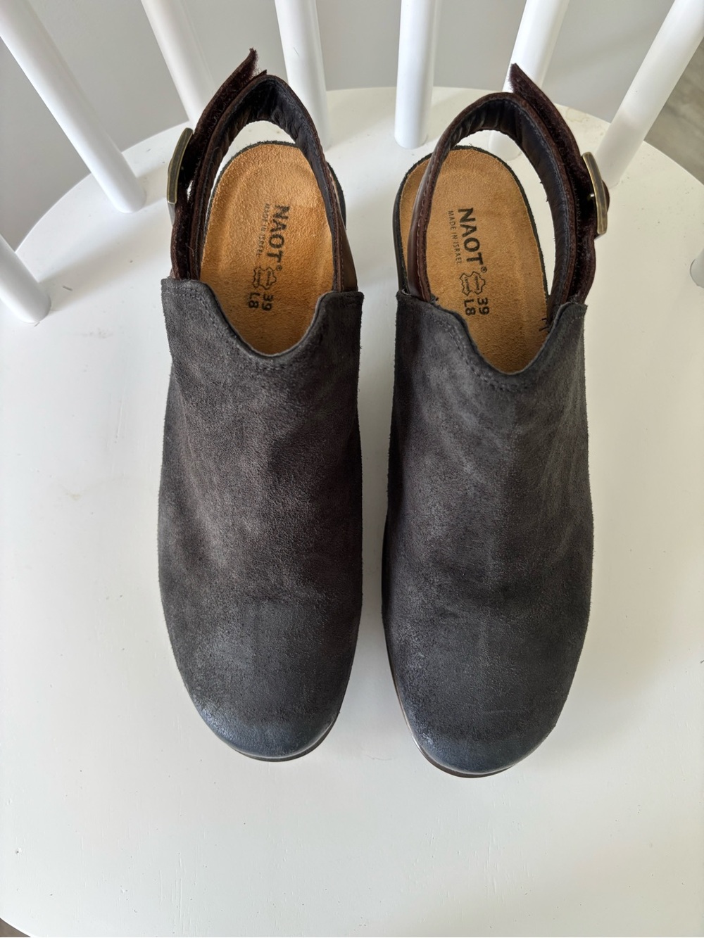 NWOT Naot Women’s Dark Gray Suede Slingback Clogs